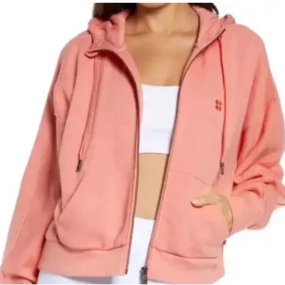 Sweaty Betty Essenrials zip through  Coral Hoodie - Picture 2 of 7